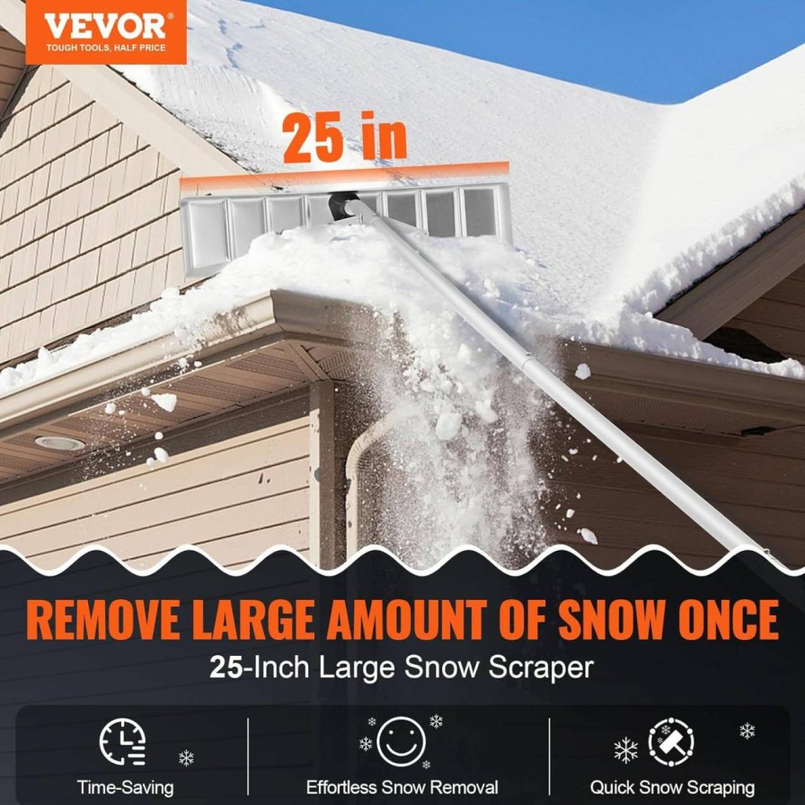 Snow Removal Tools VEVOR | Vevor Snow Roof Rake, 25" Plastic Blade Snow Removal Tool, 21Ft Reach Aluminium Handle, Superior Roof Shovel With Anti-Slip Handle Grip, Easy To Setup & Use For House Roof, Car Snow, Wet Leaves