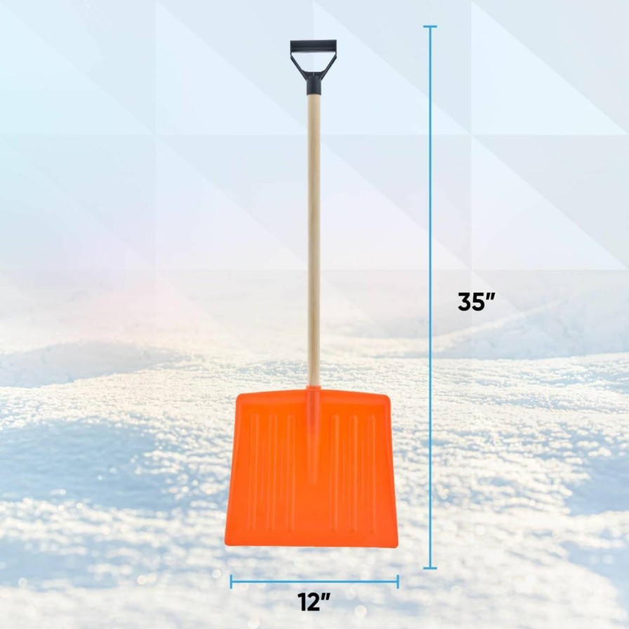 Snow Removal Tools Superio | Superio Kids Snow Shovel Plastic Heavy Duty Snow Shovel For Snow Removal, Small Kids Shovel Snow Fun, Sturdy Wooden Handle, 35\" Height, 12\" Blade (2, Orange)