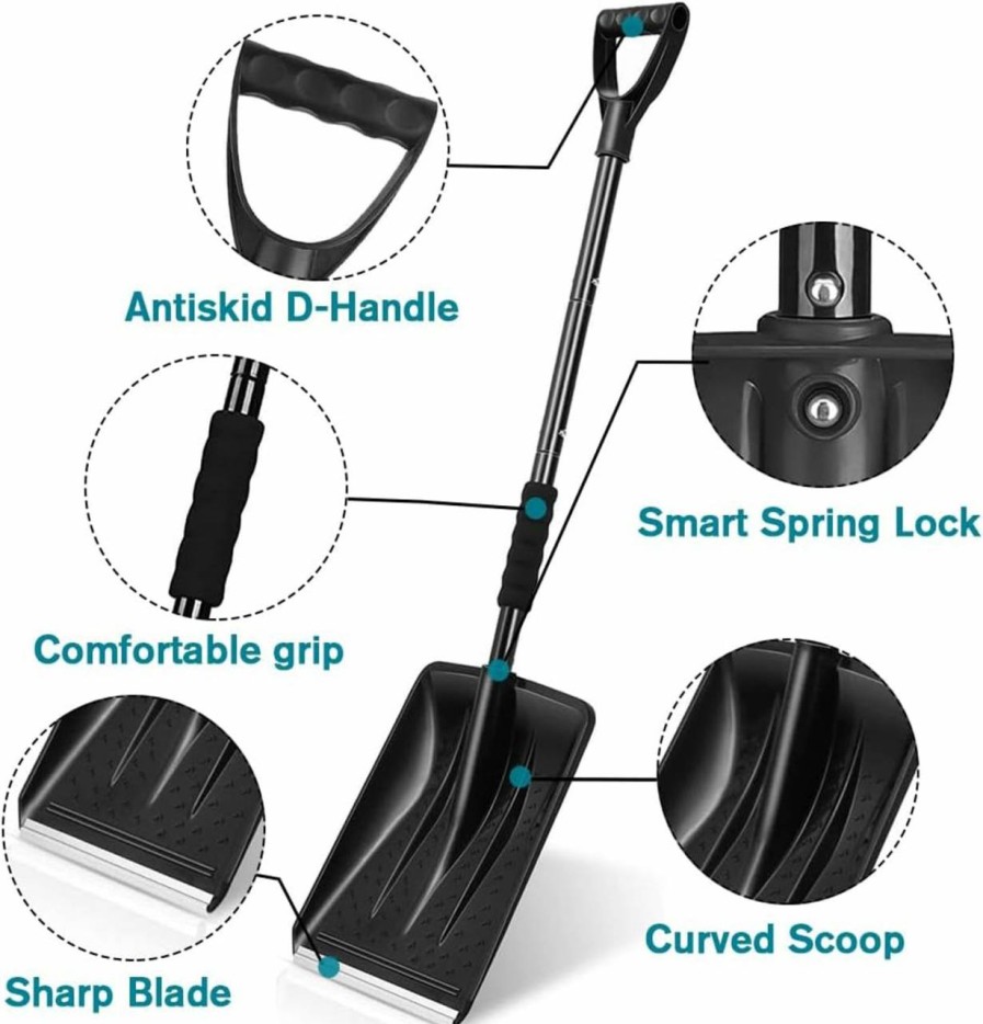 Snow Removal Tools PLACHIDAY | Snow Shovel For Car Driveway - 4 In 1 Survival Shovel With Aluminum Handle And Wide Ice Scrape, Lightweight Sport Utility Detachable Shovel For Snow Removal, Travel