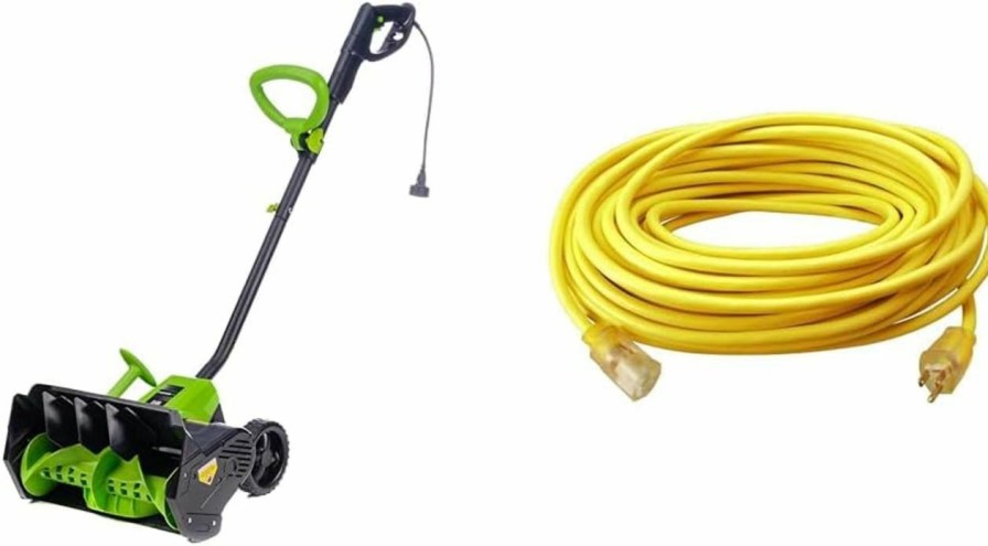 Snow Removal Tools Earthwise Power Tools by ALM | Earthwise Sn70016 Electric Corded 12Amp Snow Shovel, 16" Width & Southwire 12/3 Outdoor Extension Cord, 100 Ft, 12 Gauge 3 Prong Grounded Outlet, Sjtw, 125V, 1875W