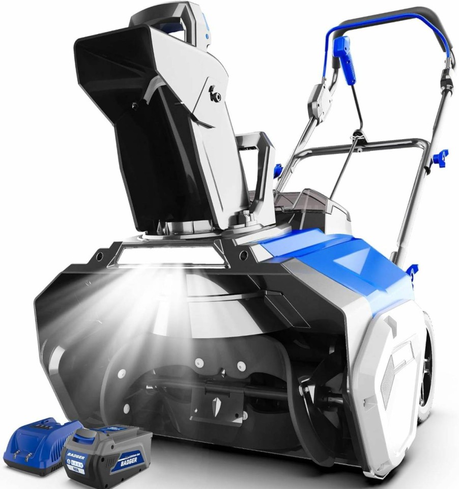 Snow Removal Tools Wild Badger Power | Wild Badger Power Cordless Snow Blower 40V 20" Electric, Brushless Battery Powered With Led Single Stage For Wet Snow And Heavy Snow, Blue