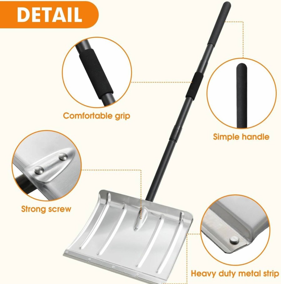 Snow Removal Tools FactionGarden | Snow Shovel For Driveway, 53/66 Inches Aluminum Snow Pusher Shovel Heavy Duty Metal Snow Shovels For Car Home Garage Garden