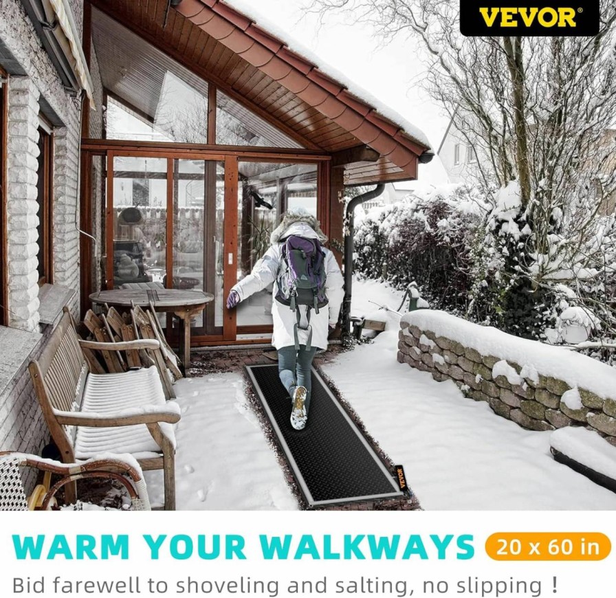 Snow Removal Tools VEVOR | Vevor 2Ft X 5Ft Walkway, 110V Ice, Pvc Heated 6Ft Power Cord, Slip-Proof, Ideal Winter Outdoor Snow Mat, 2 In/H Melting Speed