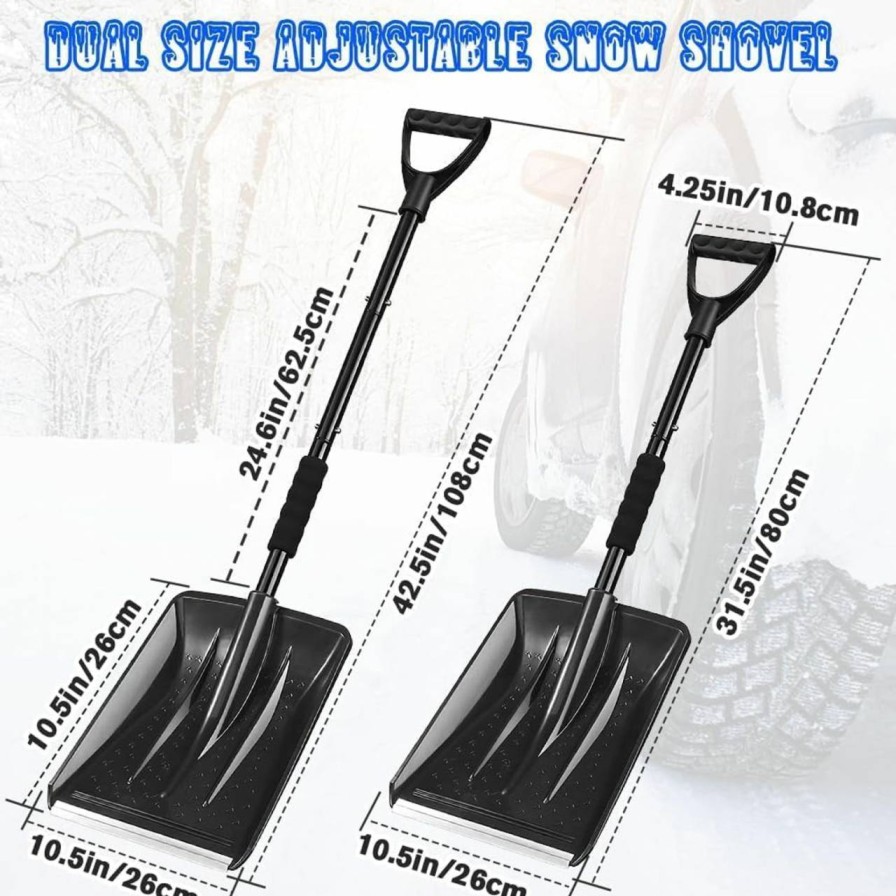 Snow Removal Tools Showvigor | Snow Shovel For Car Driveway, New Upgrade Snow Shovels For Snow Removal, Lightweight Portable Adjustable Large Capacity Snow Shovel Perfect For Car, Truck, Suv, Garden, And Outdoor Activities