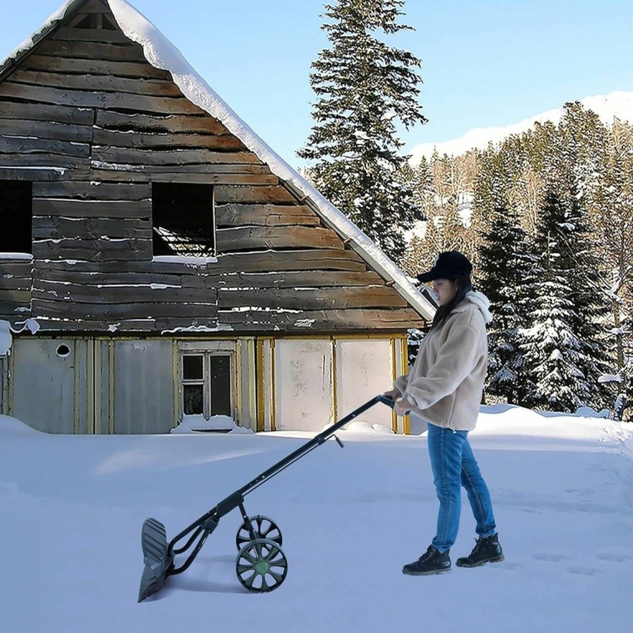 Snow Removal Tools Gardenised | Gardenised Extra Wide 36 In. Snow Shovel Plow Pusher Remover With Large Rugged Wheels, Heavy Duty, Black