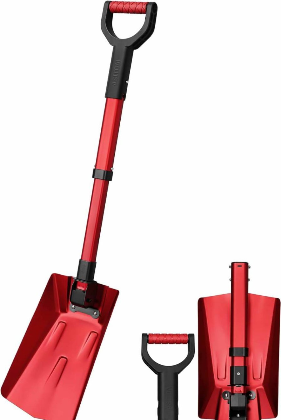 Snow Removal Tools AstroAI | Astroai 39" Folding Snow Shovel For Car Red+Astroai 47.2 Inch 2-In-1 Snow Broom And Detachable Ice Scraper