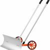 Snow Removal Tools VEVOR | Vevor Metal Snow Pusher Shovel For Driveway With Wheels, 30 Inch Bi-Directional Heavy Duty Rolling Snow Pusher On Wheels, Back Saver Wheeled Snow Shovels For Snow Removal For Doorway Sidewalk Deck