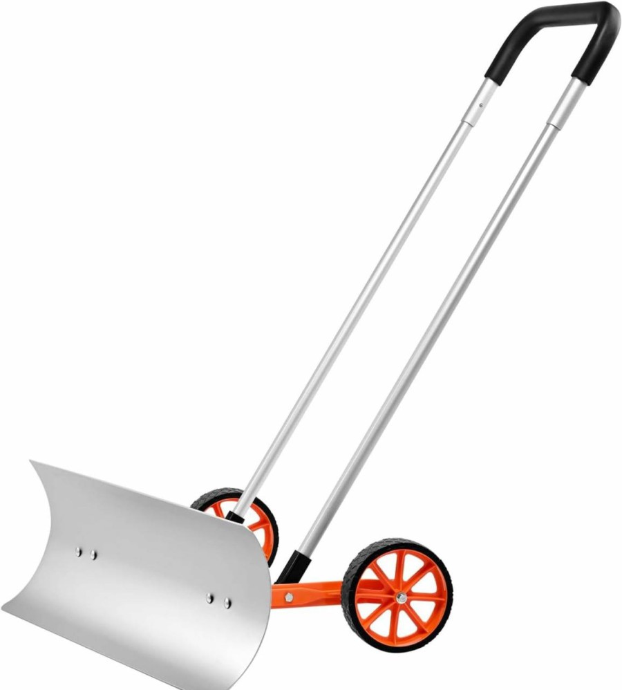 Snow Removal Tools VEVOR | Vevor Metal Snow Pusher Shovel For Driveway With Wheels, 30 Inch Bi-Directional Heavy Duty Rolling Snow Pusher On Wheels, Back Saver Wheeled Snow Shovels For Snow Removal For Doorway Sidewalk Deck