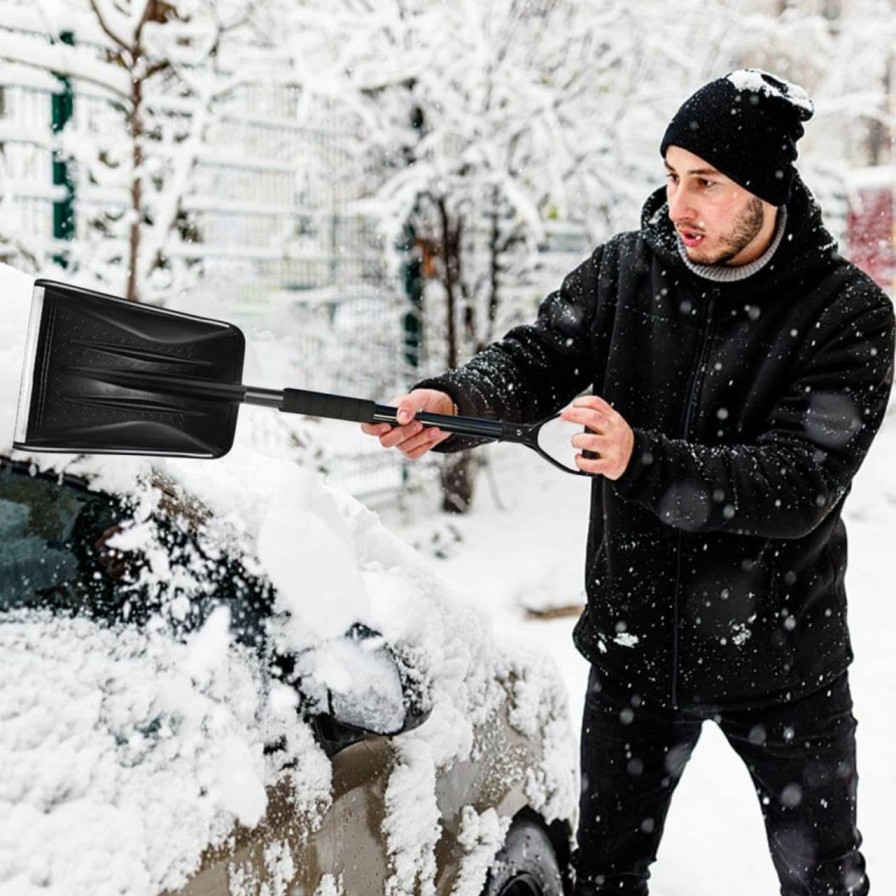 Snow Removal Tools Mitankcoo | Snow Shovel, 2024 New Upgrade4 In 1 Survival Shovel With Aluminum Handle And Wide Ice Scrape, Parent-Child Playing Snow Shovel For Driveway For Garden, Car, Camping With Extra Ice Scrape (Black)