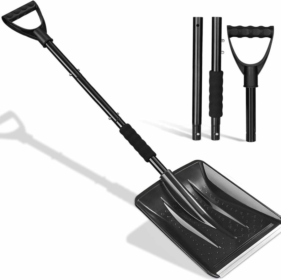 Snow Removal Tools UMUACCAN | Snow Shovel - 3 Section Extension Snow Shovel For Car Driveway, Assemblable Snow Removal Shovel With D Shaped Handle For Car Garden Camping Snowman Playing And Emergency (Black)