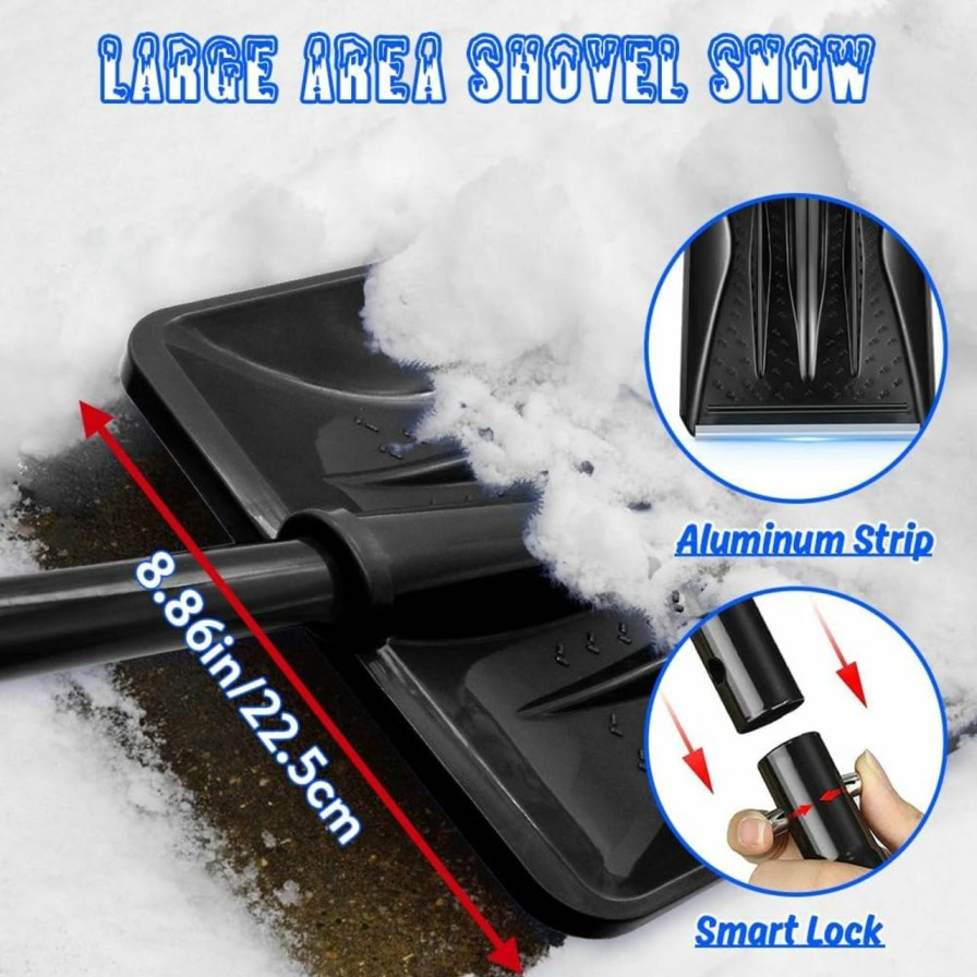 Snow Removal Tools UMUACCAN | Snow Shovel - 3 Section Extension Snow Shovel For Car Driveway, Assemblable Snow Removal Shovel With D Shaped Handle For Car Garden Camping Snowman Playing And Emergency (Black)