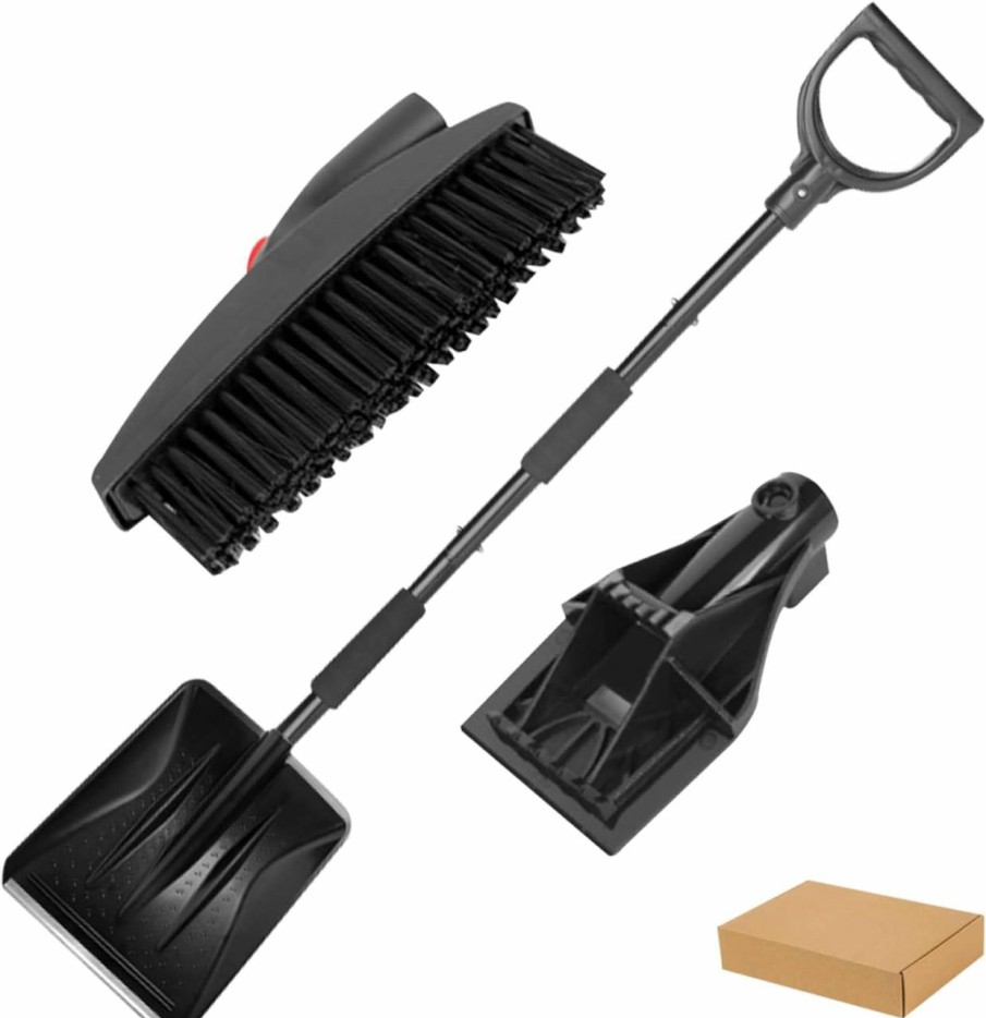 Snow Removal Tools KUYYFDS | Snow Shovel Snow Shovel Heavy Duty 3-In-1 44Inch Removable Collapsible Snow Shovel With Ice Scraper Snow Brush Rotating Folding Snow Shovel Portable Snow Shovel For Car Gardening