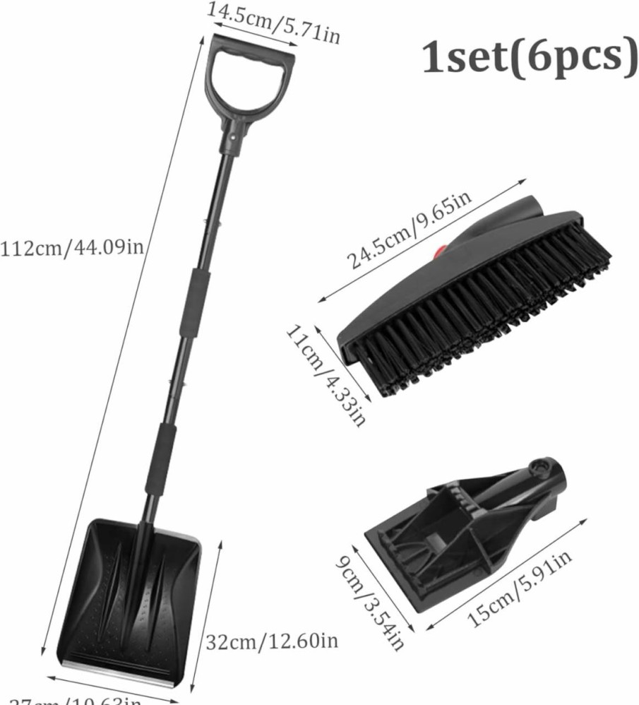 Snow Removal Tools KUYYFDS | Snow Shovel Snow Shovel Heavy Duty 3-In-1 44Inch Removable Collapsible Snow Shovel With Ice Scraper Snow Brush Rotating Folding Snow Shovel Portable Snow Shovel For Car Gardening