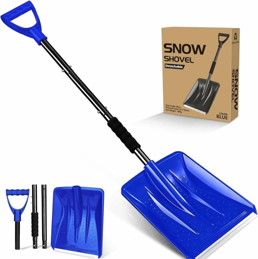 Snow Removal Tools UMUACCAN | Snow Shovel For Car Driveway - 3 In 1 Survival Shovel With Aluminum Handle And Wide Ice Scrape, Lightweight Sport Utility Detachable Shovel For Snow Removal, Travel, Suitable