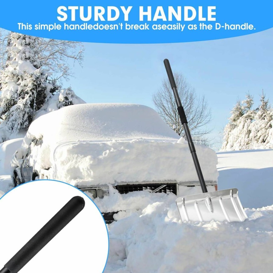 Snow Removal Tools FactionGarden | Snow Shovel For Driveway, 53/66 Inches Aluminum Snow Removal Shovel Heavy Duty Metal Snow Shovels For Car Trunk Home Garage Garden