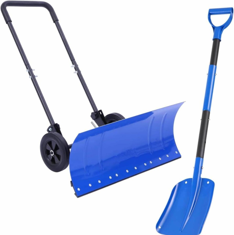 Snow Removal Tools Ohuhu | Ohuhu Snow Shovel Set, Wheeled Snow Pusher With Portable Aluminum Snow Shovel For Snow Removal