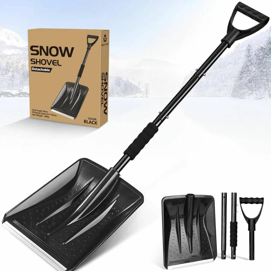 Snow Removal Tools UMUACCAN | Snow Shovel For Car Driveway - 4 In 1 Survival Shovel With Aluminum Handle And Wide Ice Scrape, Lightweight Sport Utility Detachable Shovel For Garden, Car, Camping