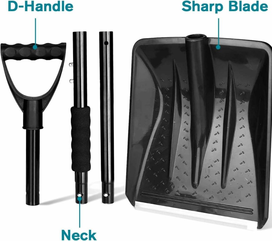 Snow Removal Tools UMUACCAN | Snow Shovel For Car Driveway - 4 In 1 Survival Shovel With Aluminum Handle And Wide Ice Scrape, Lightweight Sport Utility Detachable Shovel For Garden, Car, Camping