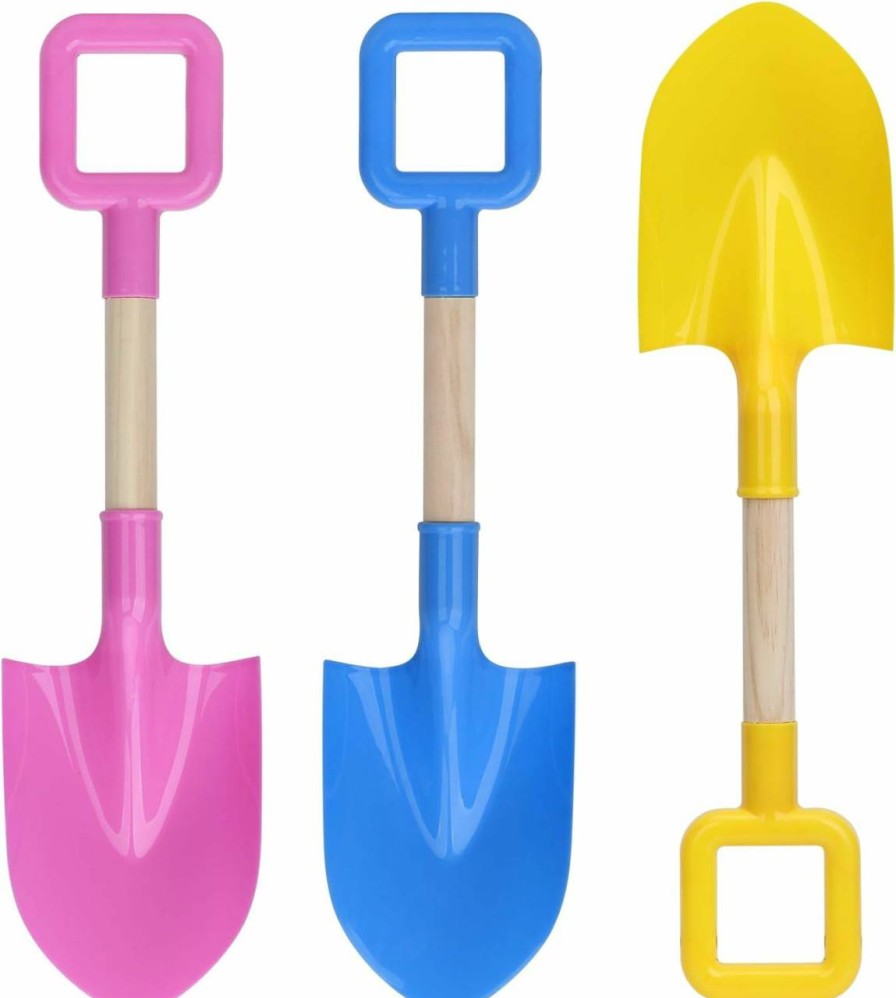 Snow Removal Tools Amarlozn | Jumbo Beach Shovels,16 Inch Sand Shovels For Kids,Beach Shovels For Kids Heavy Duty,Shovel Beach Long Handled,Sand Toy Shovel,Plastic Wooden Shovel For Shoveling Sand And Snow For Kids 3 Pack,Pink