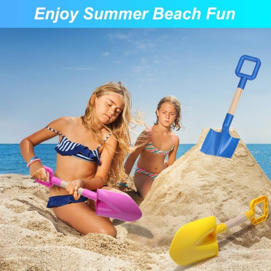 Snow Removal Tools Amarlozn | Jumbo Beach Shovels,16 Inch Sand Shovels For Kids,Beach Shovels For Kids Heavy Duty,Shovel Beach Long Handled,Sand Toy Shovel,Plastic Wooden Shovel For Shoveling Sand And Snow For Kids 3 Pack,Pink