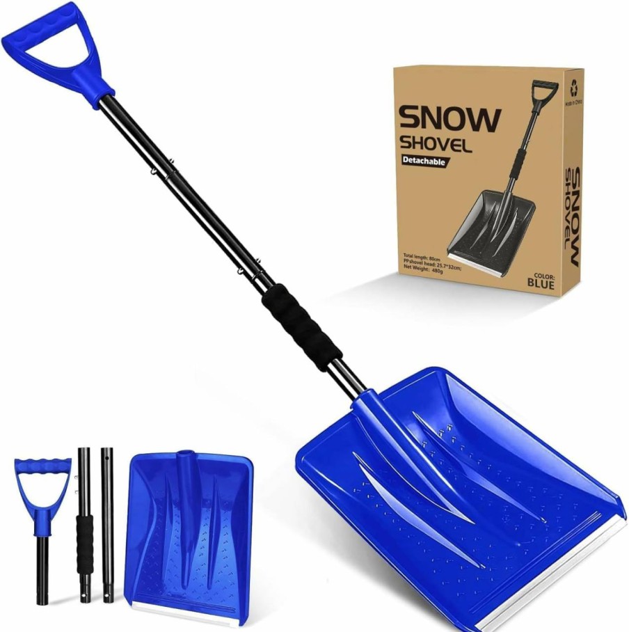 Snow Removal Tools PLACHIDAY | Snow Shovel For Car Driveway, Portable Shovel For Snow Removal, 4 In 1 Survival Shovel With Aluminum Handle And Wide Ice Scrape, Lightweight Sport Utility Detachable Shovel For Driveway, Camping