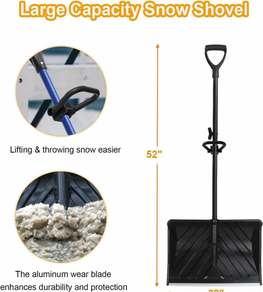 Snow Removal Tools BBQ-PLUS | Bbq Plus Heavy Duty Snow Shovel For Car Driveway Backyards Garages Sidewalks Snow Removal,Ergonomic Shovel With Double Handles,22 Inches Wide (Blue)