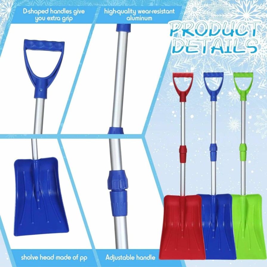 Snow Removal Tools Gisafai | Gisafai Kids Snow Shovel With Adjustable Handle Plastic Snow Shovel With D Grip Detachable Kids Snow Shovels For Digging Snow Beach, Gifts For Boys Girls(Red Blue Green, 6 Pcs)