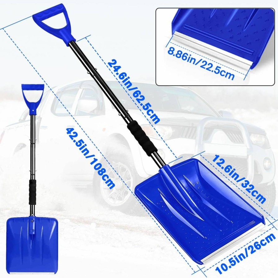 Snow Removal Tools ztarraum | Snow Shovel For Driveway -Portable Shovel With Handle And Large Capacity For Snow Removal - Car Snow Shovel For Trunk Car Emergency Camping Home Garden (Blue)