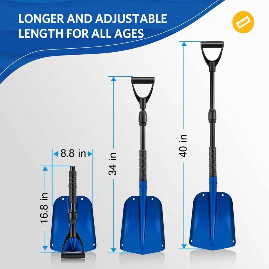 Snow Removal Tools CHANGE MOORE | Change Moore Snow Shovel, Aluminum Lightweight Scoop Shovel For Driveway, 16.8''-40'' Portable And Folding Metal Snow Shovel Heavy Duty, For Car, Camping, Garden Snow Removal 1Pcs