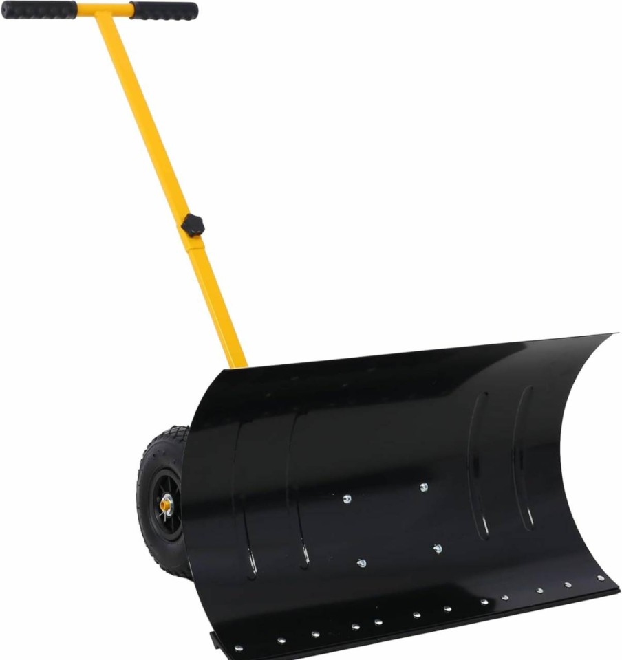 Snow Removal Tools ANTSKU | 29" Push Snow Shovel With Wheels For Driveway, Heavy Duty Adjustable Angle Wheeled Snow Pusher Shovel, Metal Rolling Snow Pusher, Snow Plow Shovel On Wheels For Snow Removable, 29"X16.5" Blade