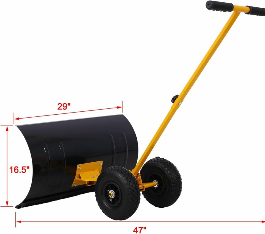 Snow Removal Tools ANTSKU | 29" Push Snow Shovel With Wheels For Driveway, Heavy Duty Adjustable Angle Wheeled Snow Pusher Shovel, Metal Rolling Snow Pusher, Snow Plow Shovel On Wheels For Snow Removable, 29"X16.5" Blade