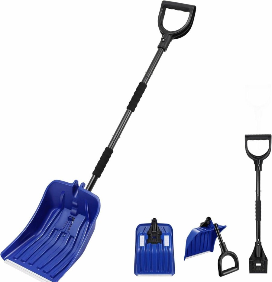 Snow Removal Tools CLISPEED | Clispeed Snow Shovel For Car, Folding Snow Shovel With Ice Scraper For Car Truck Driveway Snow Removal (Blue)