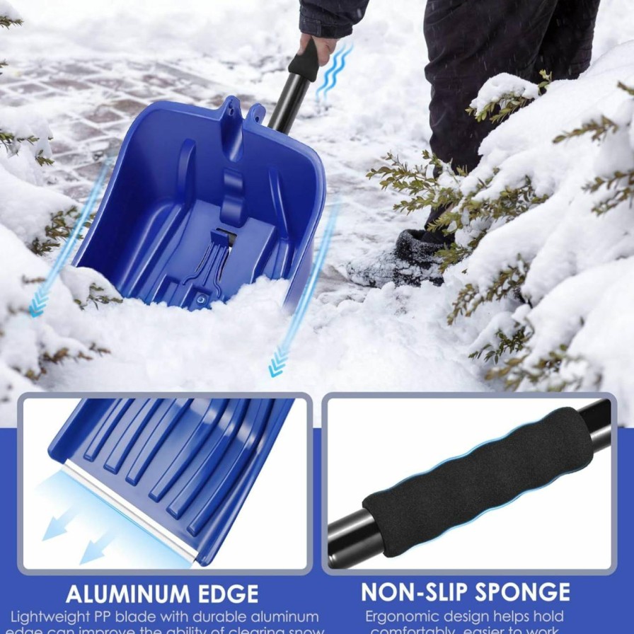 Snow Removal Tools CLISPEED | Clispeed Snow Shovel For Car, Folding Snow Shovel With Ice Scraper For Car Truck Driveway Snow Removal (Blue)