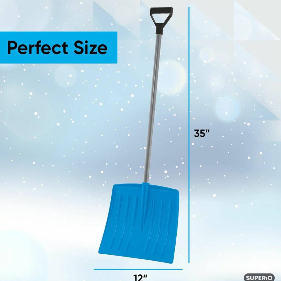 Snow Removal Tools Superio | Superio Kids Snow Shovel Plastic Heavy Duty Snow Shovel For Snow Removal, Small Kids Shovel Snow Fun, Sturdy Wooden Handle, 35" Height, 12" Blade (2, Blue)