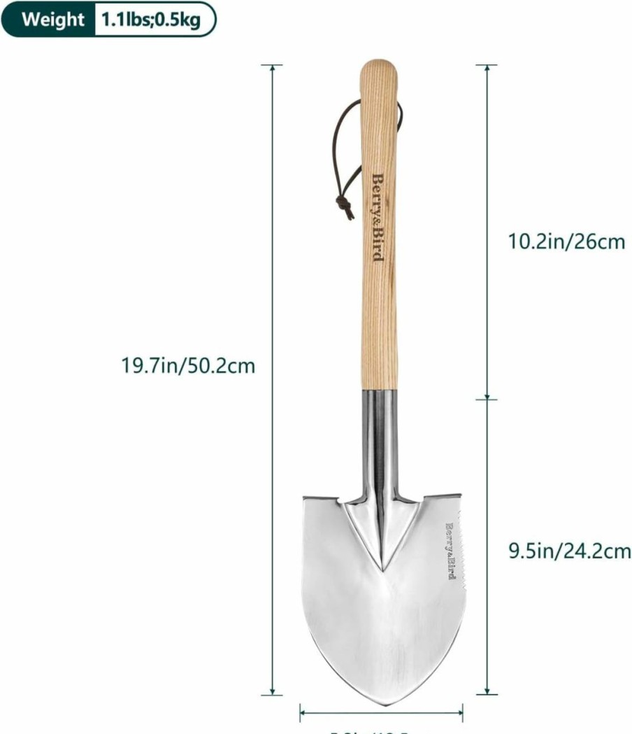 Snow Removal Tools Berry&Bird | Garden Loose Soil Scoop, Stainless Steel Hand Shovel Spade With Wood Handle Multi Function Gardening Trowel Spoons For Transplanting, Digging, Planting, Cultivation