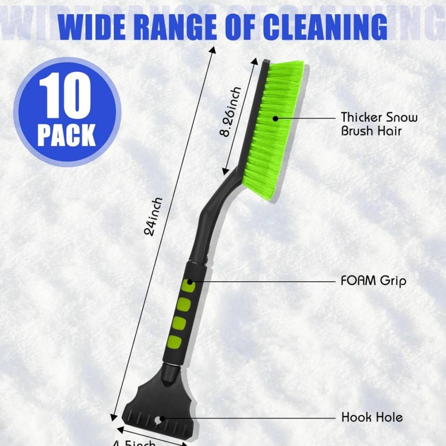 Snow Removal Tools Datanly | Datanly 10 Pack 24" Car Snow Scraper And Brush Detachable Ice Scrapers For Car Windshields, With Foam Grip Winter Accessories Snow Removal Car Brush For Suvs, Trucks, Window (Blue, Orange, Green)