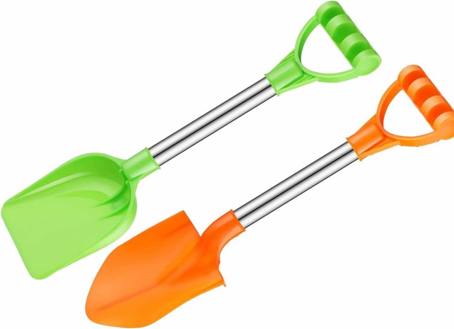 Snow Removal Tools Sumind | 2 Pieces Orange Green Beach Shovel, 12.5 Inch Stainless Stain Plastic Sand Shovel Jumbo Large Sturdy Garden Shovel Snow Shovel With Long Handle For Garden Sand Snow