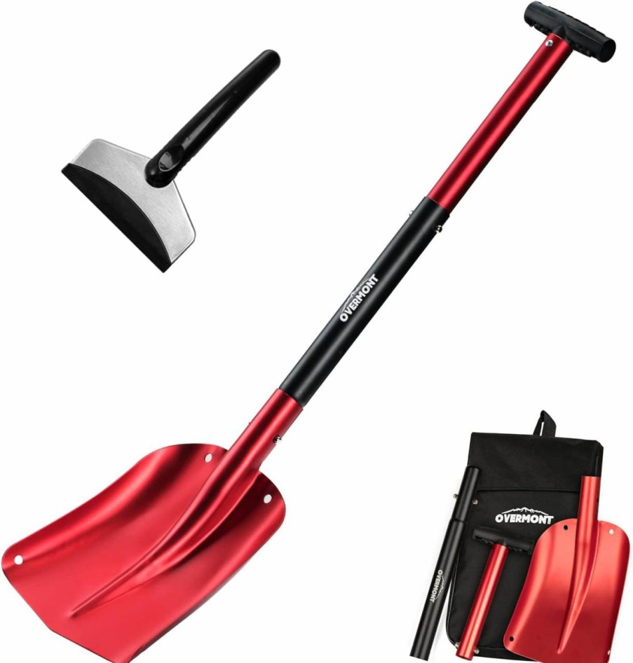 Snow Removal Tools Overmont | Overmont Folding Emergency Snow Shovel For Car - 32\" 42\" Small & Compact Tool With Ice Scraper And Carrying Bag- Lightweight Aluminum Shovels For Snow Camping Skiing Snowmobiles