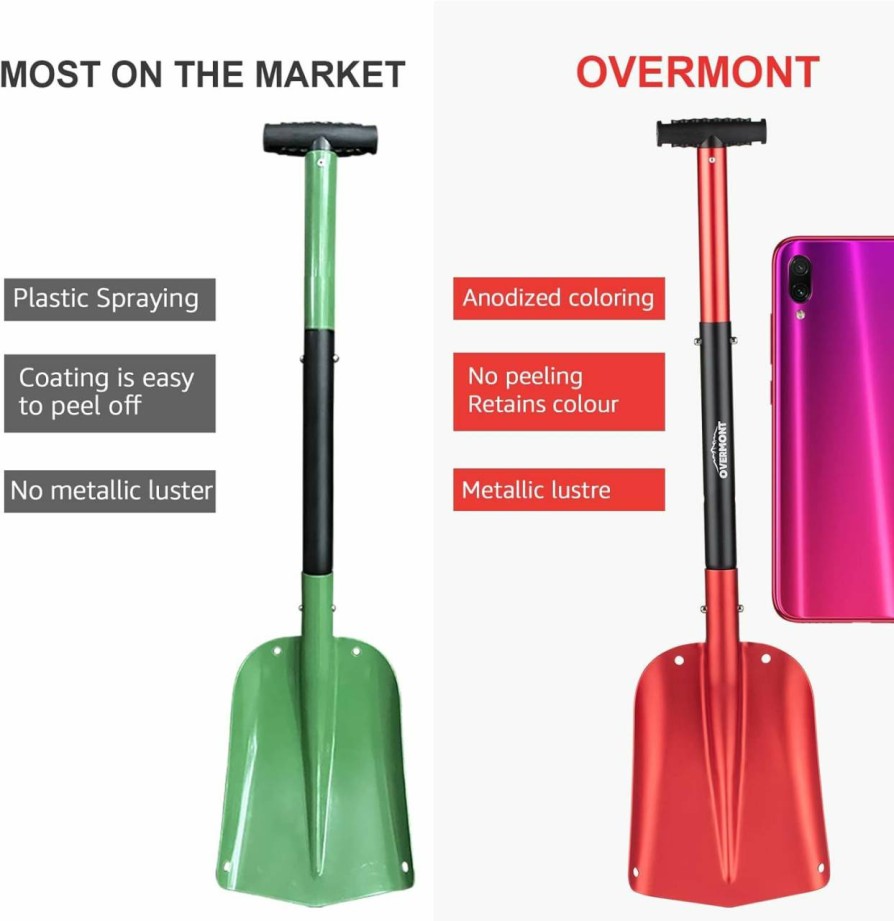 Snow Removal Tools Overmont | Overmont Folding Emergency Snow Shovel For Car - 32\" 42\" Small & Compact Tool With Ice Scraper And Carrying Bag- Lightweight Aluminum Shovels For Snow Camping Skiing Snowmobiles