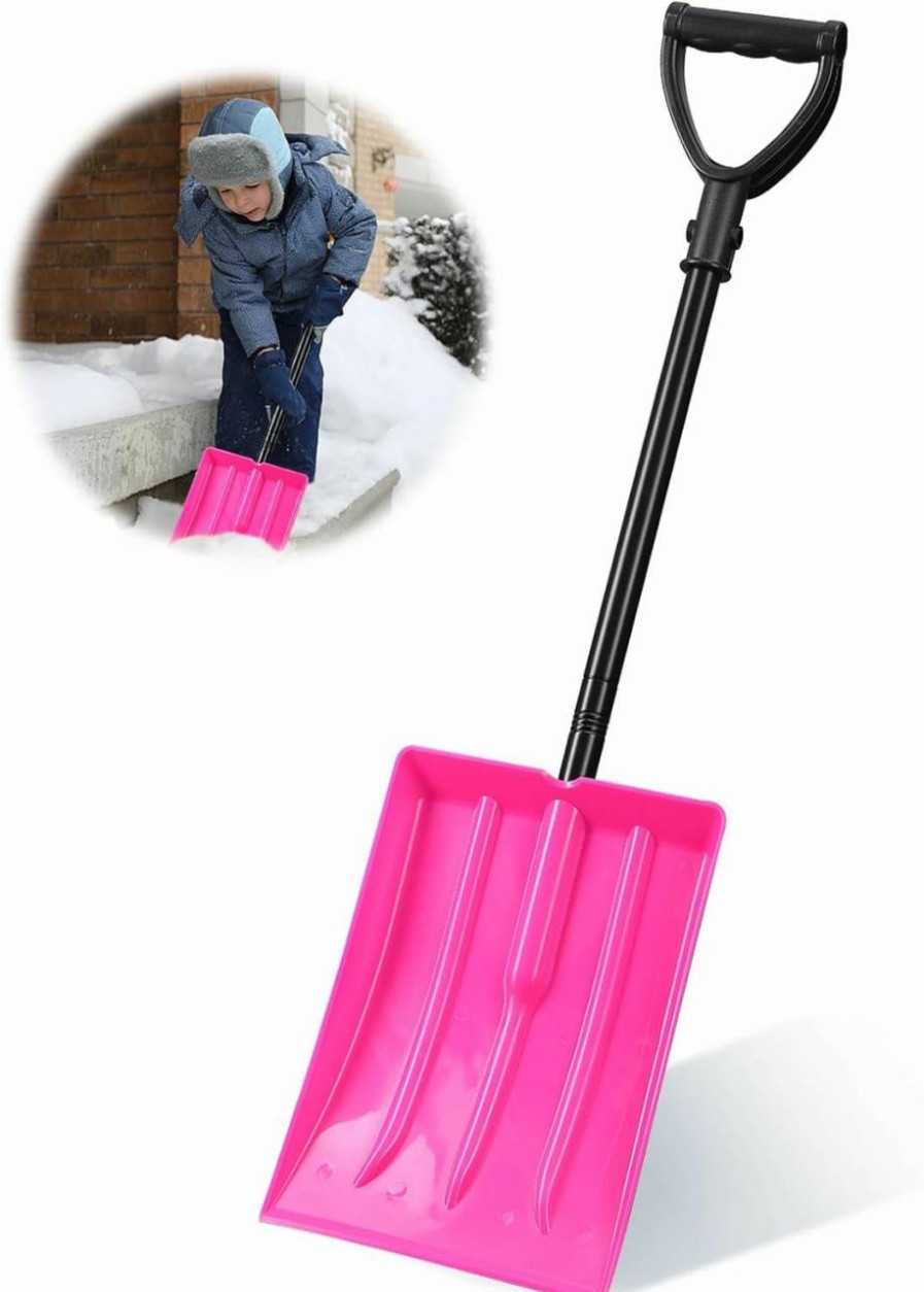 Snow Removal Tools COCONUT | Kids Snow Shovel, Durable Thick Plastic Blade With Metal Handle, Comfort D-Grip, 32Inch Snow Shovel For Kids Age 3-12 (Pink)