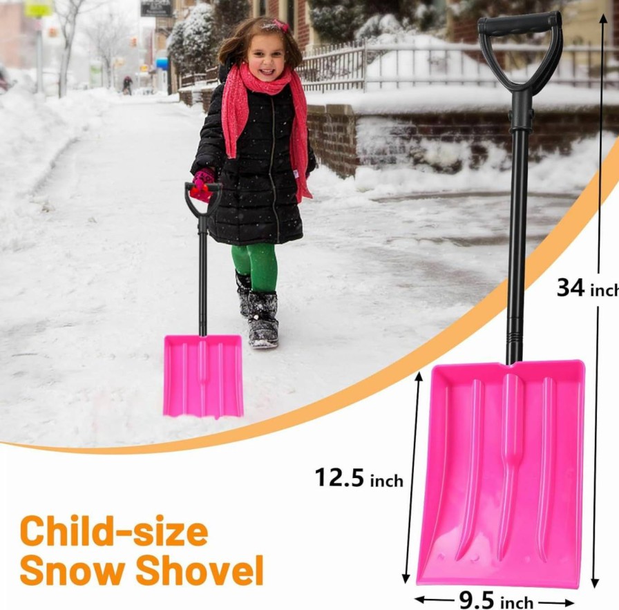 Snow Removal Tools COCONUT | Kids Snow Shovel, Durable Thick Plastic Blade With Metal Handle, Comfort D-Grip, 32Inch Snow Shovel For Kids Age 3-12 (Pink)