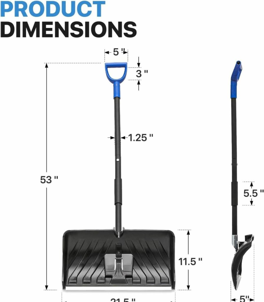 Snow Removal Tools MoNiBloom | Monibloom Snow Shovel 21.5 Inch X 11.5 Inch Blade With Durable Aluminum Edge, 50\" Detachable Large Snow Shovel With D-Grip Handle For Home Patio And Walkways