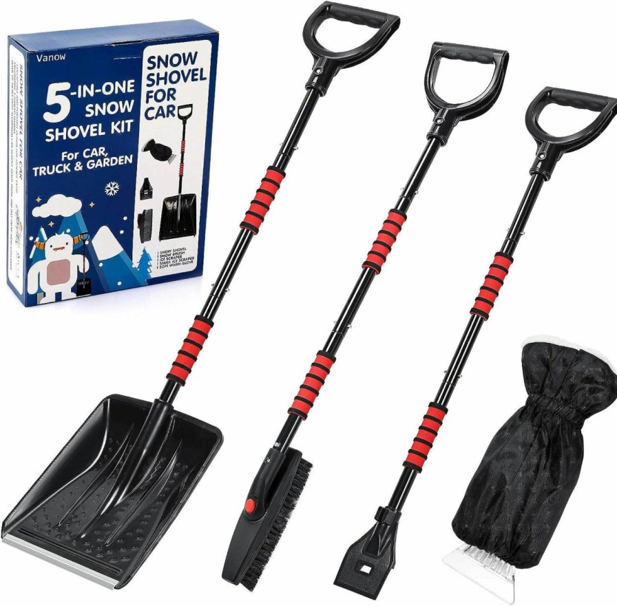 Snow Removal Tools Mibor | Snow Shovel Kit Removal Tools - 5 In 1 Foldable Car Snow Shovel + Snow Brush + Ice Scraper + Glove + Mini Ice Scraper, Portable Emergency Snow Remover Shovel Set For Car Truck Camping Outdoor