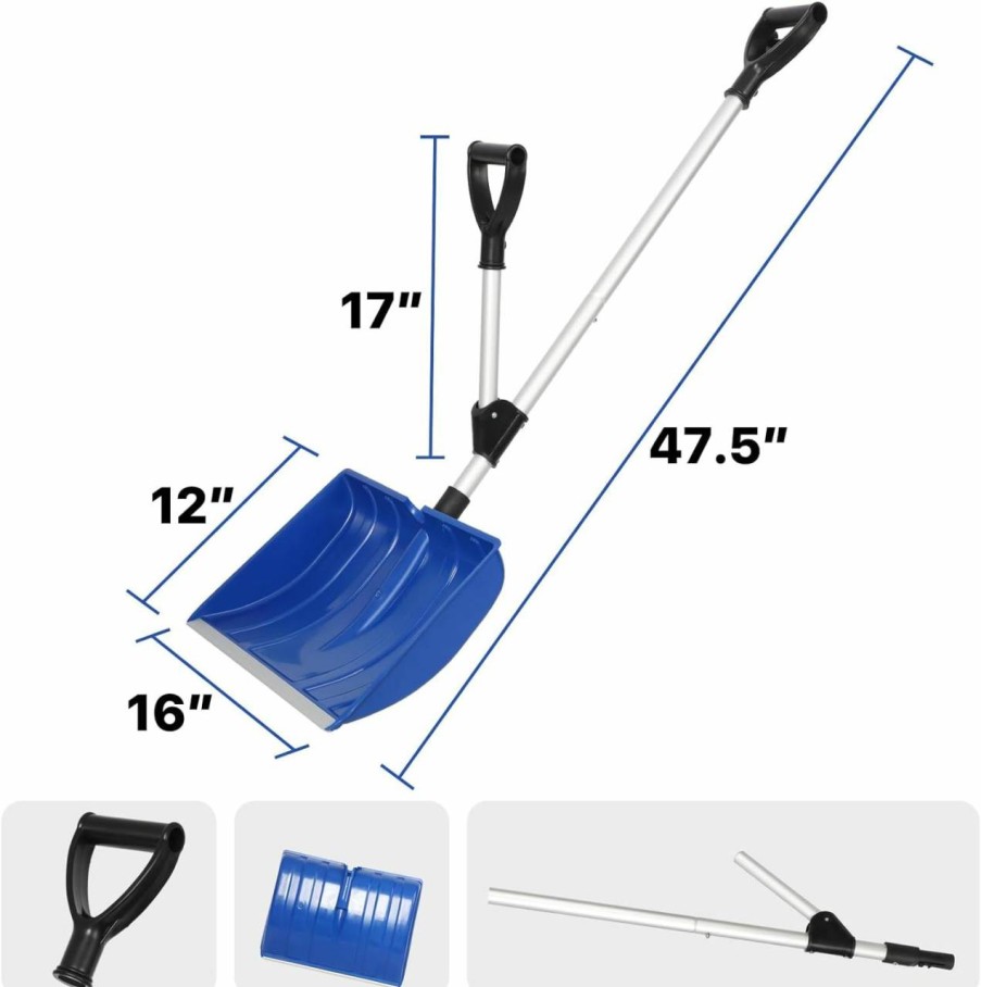 Snow Removal Tools COSITA | Snow Shovel, Ergonomic Snow Shovels For Driveway, Plastic Snow Shovels For Snow Removal With Aluminum Assisted Handle & D-Grip, 16\" Wide Shovel For Snow Heavy Duty, 47.5 Inch