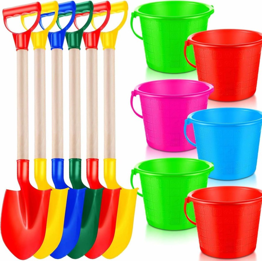 Snow Removal Tools Syhood | Syhood 12 Pcs Kids Snow Shovel And Sand Pail Set, Include 22 Inches Wooden Handle Sand Shovel, Fun Gardening Tools Plastic Beach Bucket For Kids Party Winter Snow Toy And Summer Sand, 4 Color