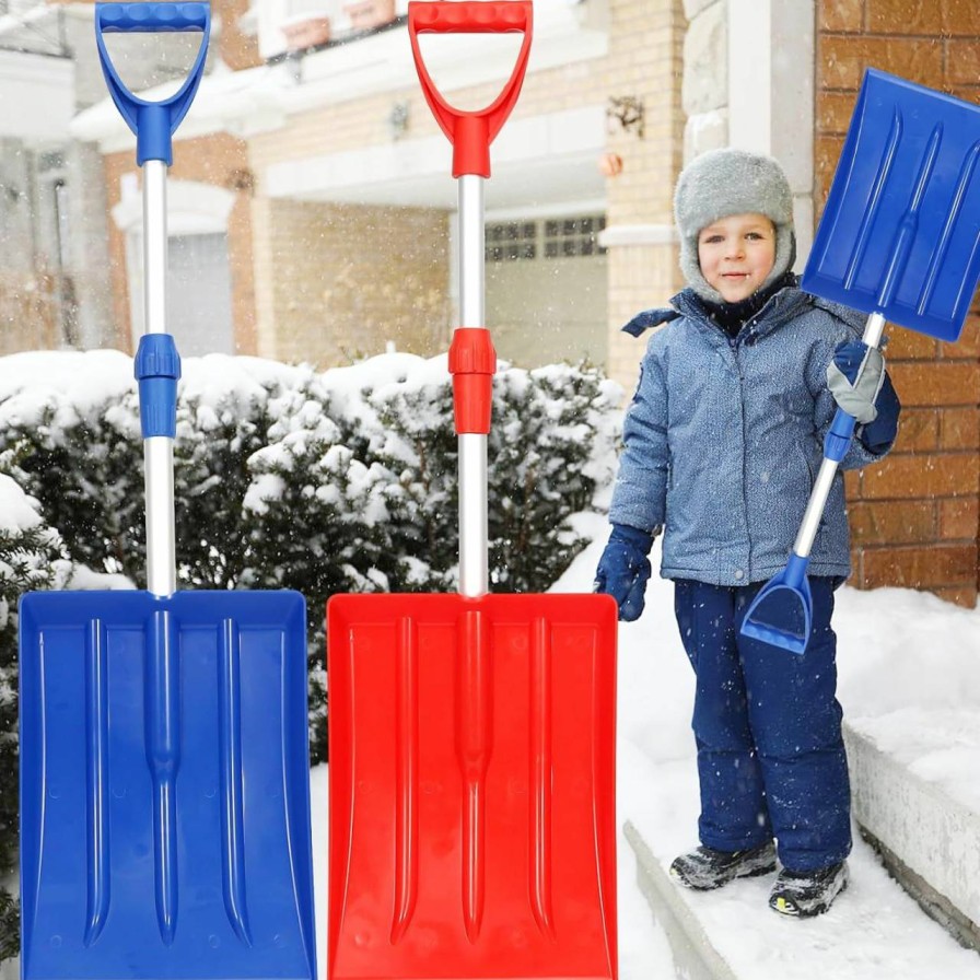 Snow Removal Tools RGQSUN | 2 Pack Kids Snow Shovel, Detachable 27.5-36.5 Inch Plastic Snow Shovel For Kids, Adjustable Winter Shovel Beach Shovels For Outdoor Yard Garden Activities