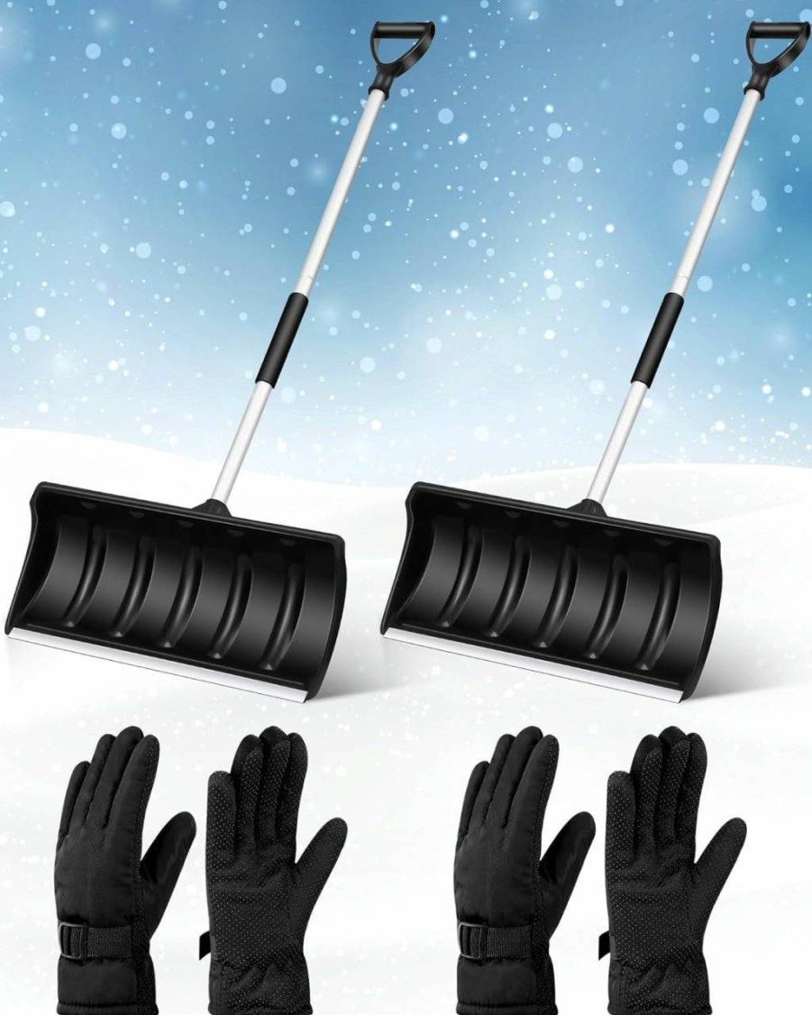 Snow Removal Tools Leriton | Leriton 2 Pcs Folding Snow Shovels Shovel Snow Removal Heavy Duty Metal Collapsible Shovel Removal With 2 Pairs Winter Gloves Snow Shovel For Car Driveway Emergency Snow Removal(16X12 Inch)