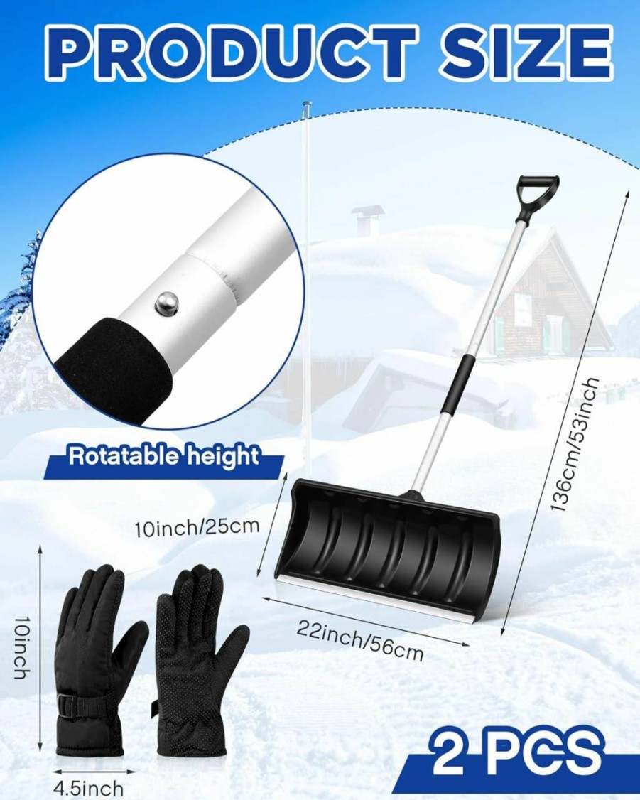 Snow Removal Tools Leriton | Leriton 2 Pcs Folding Snow Shovels Shovel Snow Removal Heavy Duty Metal Collapsible Shovel Removal With 2 Pairs Winter Gloves Snow Shovel For Car Driveway Emergency Snow Removal(16X12 Inch)