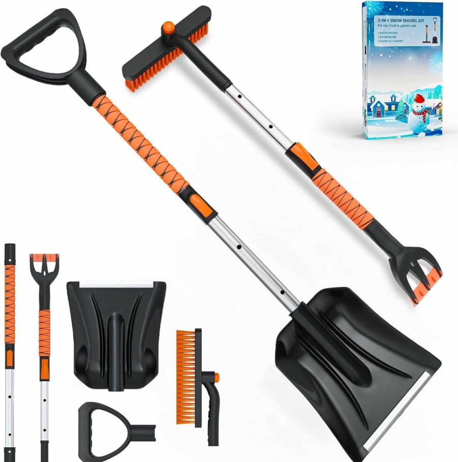 Snow Removal Tools MOKIE | Snow Shovel Brush Removal Tools - 3 In 1 Retractable Car Snow Shovel, Rotatable Snow Brush, Ice Scraper, Car Winter Kit, Portable Emergency Snow Removal Shovel Snow Brush For Car Truck Camping Outdoor