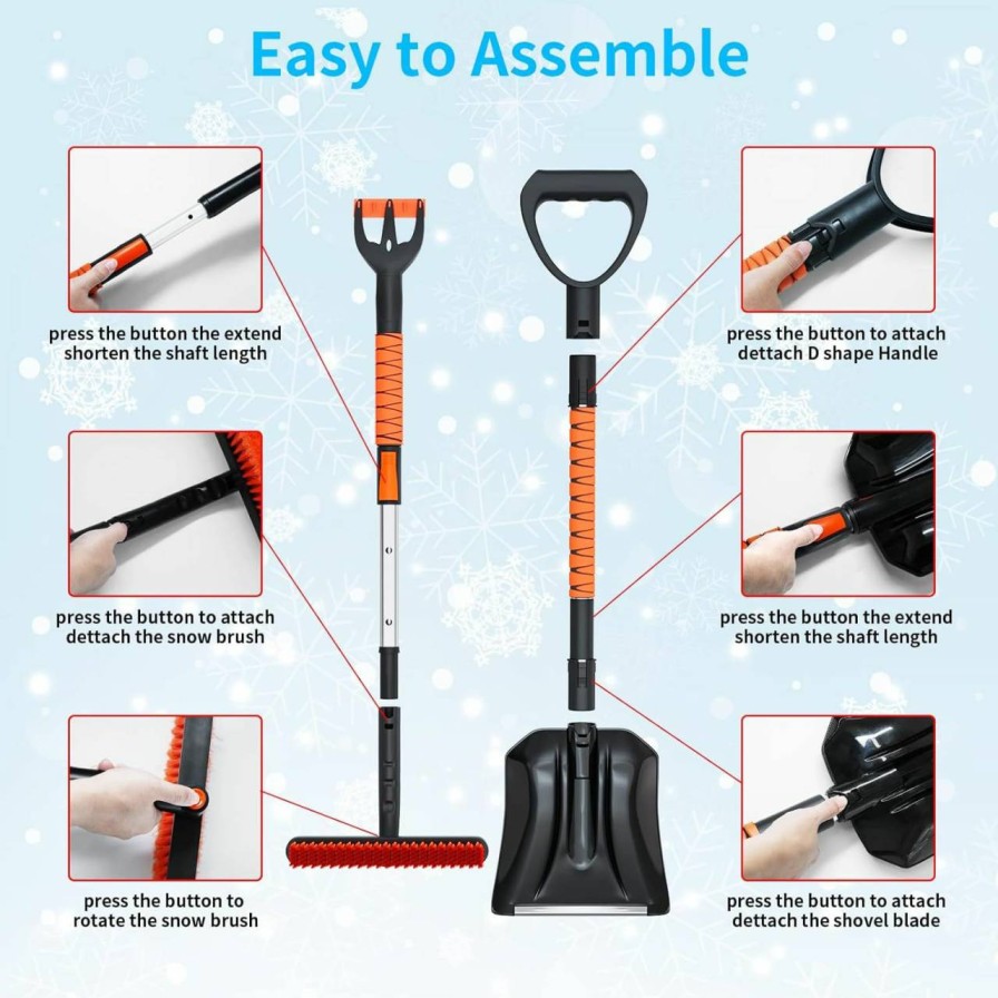 Snow Removal Tools MOKIE | Snow Shovel Brush Removal Tools - 3 In 1 Retractable Car Snow Shovel, Rotatable Snow Brush, Ice Scraper, Car Winter Kit, Portable Emergency Snow Removal Shovel Snow Brush For Car Truck Camping Outdoor